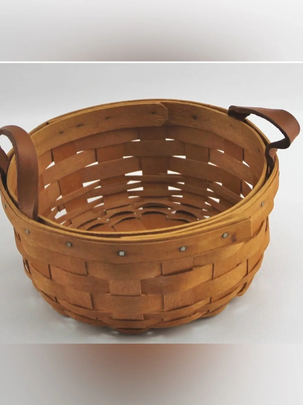 Longaberger 19 century round Basket with Leather Handles